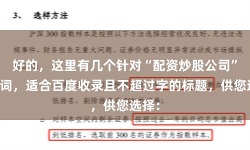 好的，这里有几个针对“配资炒股公司”关键词，适合百度收录且不超过字的标题，供您选择：
